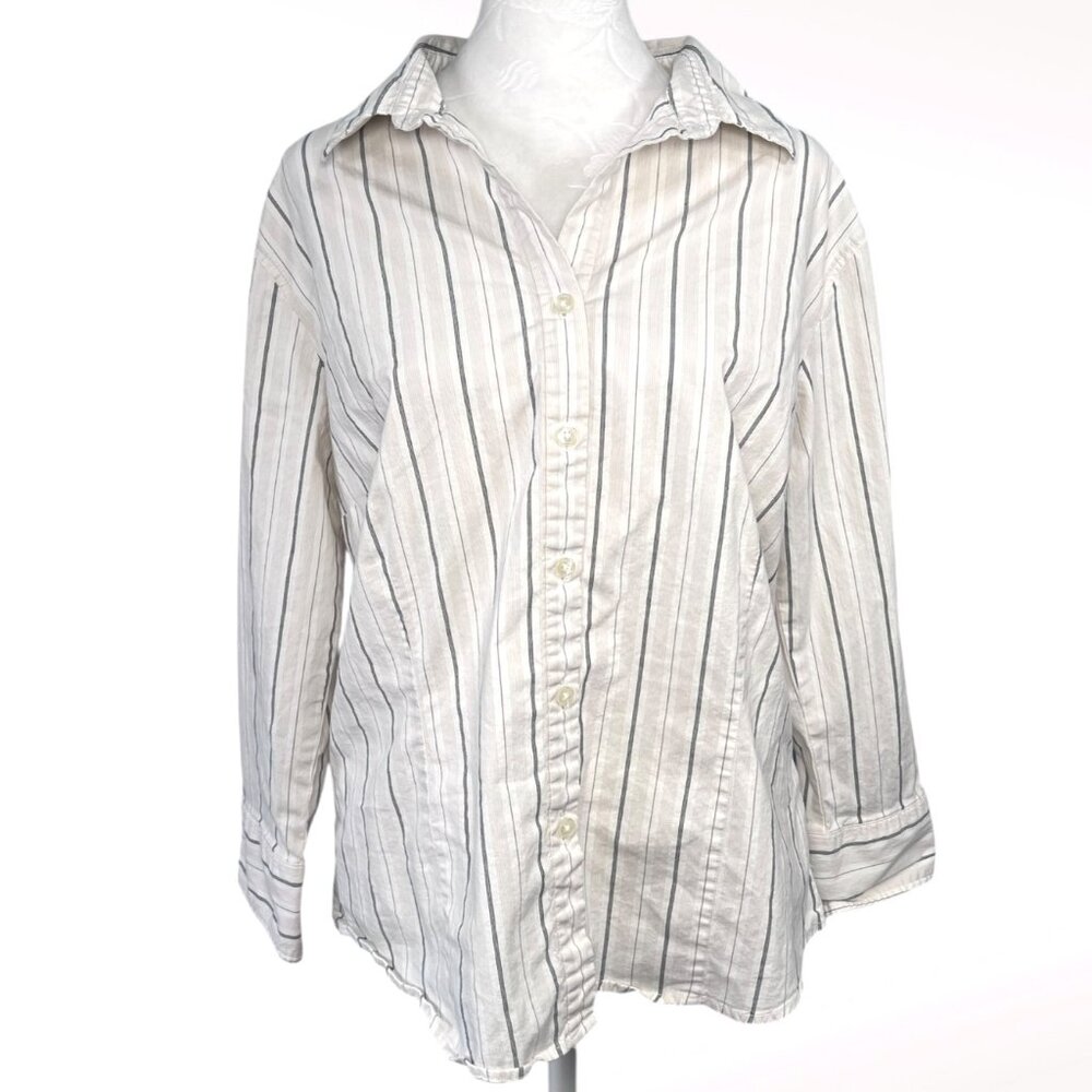 Dockers Button Up Shirt Striped 3/4 Sleeve White Cotton XL